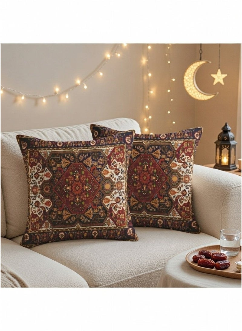 Cushion cover set of 2 pieces, bohemian design, bright and solid colors, size 45 cm x 45 cm, without filling - Image 1